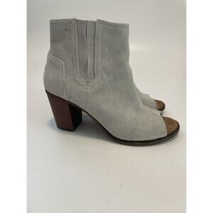 TOMS Size 8.5 Gray Peep Toe Suede Ankle Booties Boots Heels Side Zip